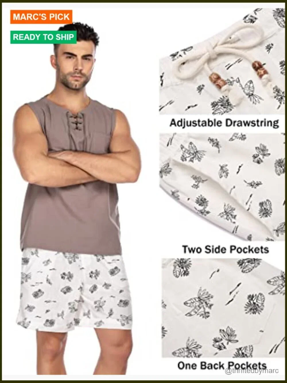 Men's Linen Elastic Waist Shorts, Casual Summer Beach Drawstring
